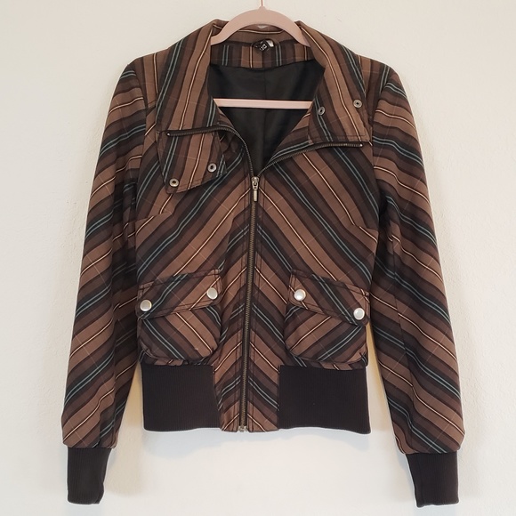 H&M Black Brown Teal Blue Unique Patterned Jacket - Picture 1 of 16
